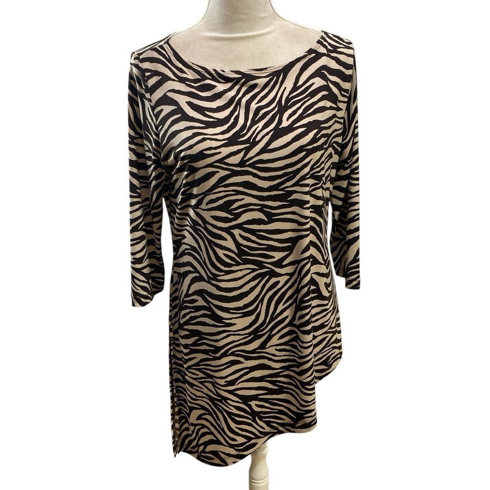 CHICO'S Travelers Leopard Asymmetrical Hem 3/4 Sleeve Tunic Top 1